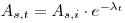 A_{s,t}=A_{s,i}\cdot e^{-\lambda_t}